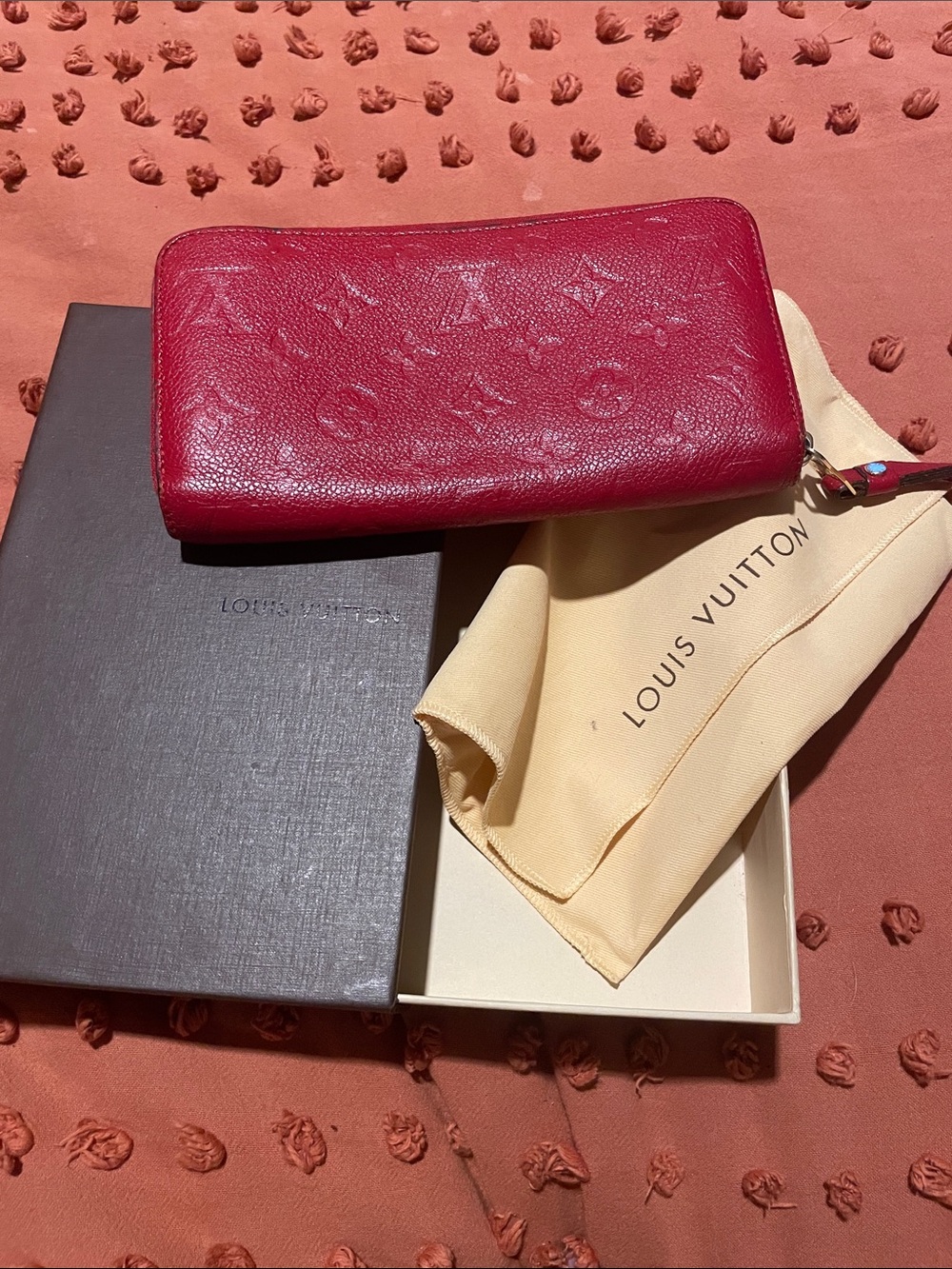 Louis Vuitton Empreinte Zippy Monogram Leather Wallet in Berry Red